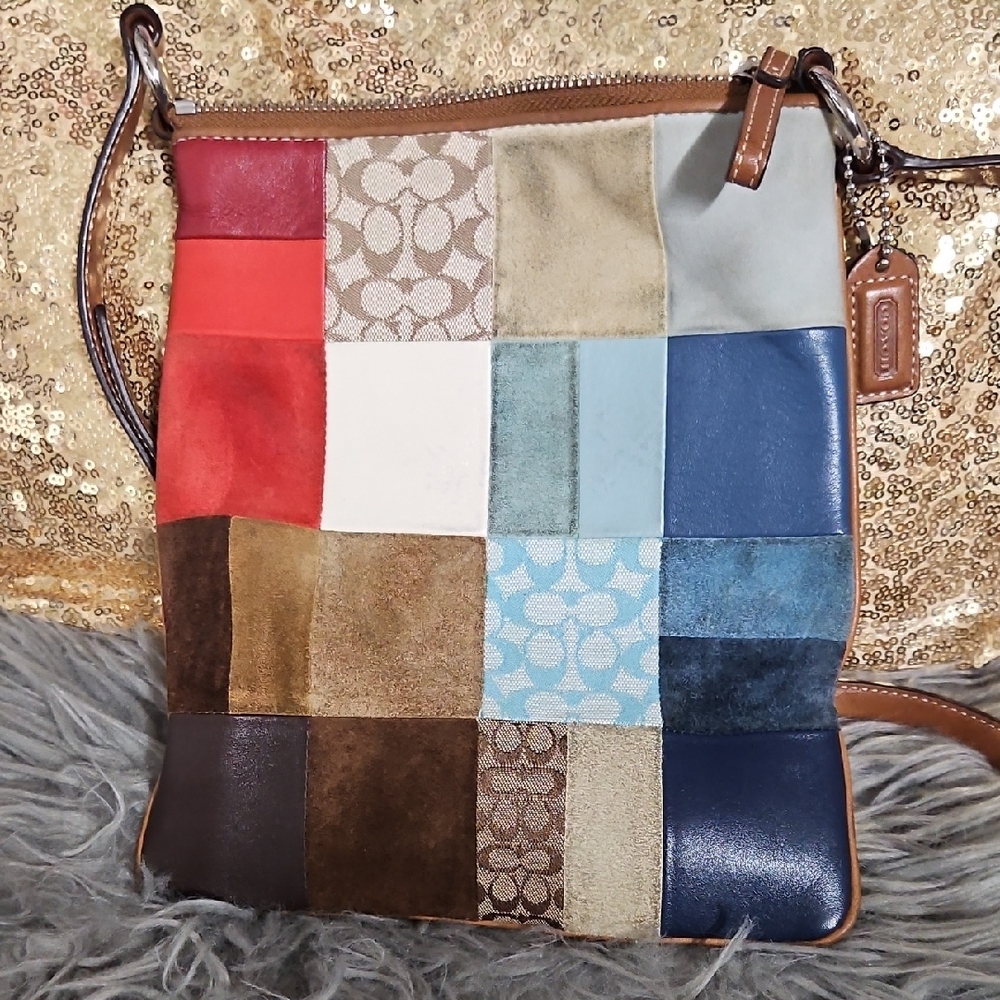 Coach Patchwork Crossbody Bag - Red, Blue, Brown, Cream